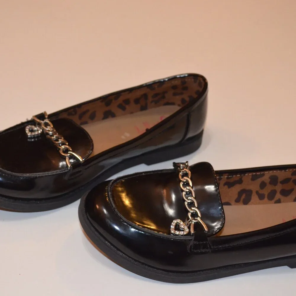 Jellypop (R) Girls Black Shiny Lacquered Silverton Decorations Heart Shoes 3M